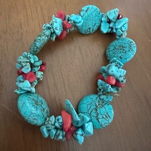Turquoise and Coral Stretch Bracelet - Women Jewelry